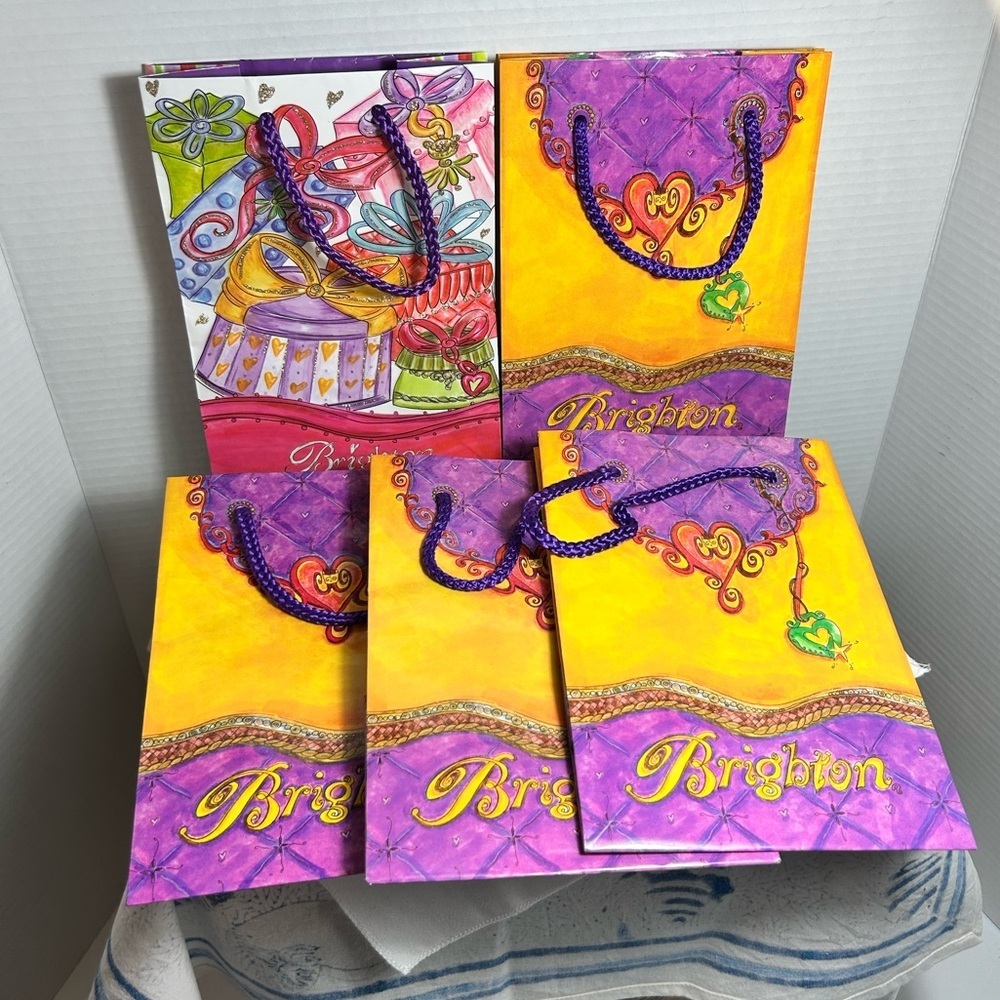 Brighton Purple and Yellow Gift Bags Collection Qty 5, 8.5” x 6”